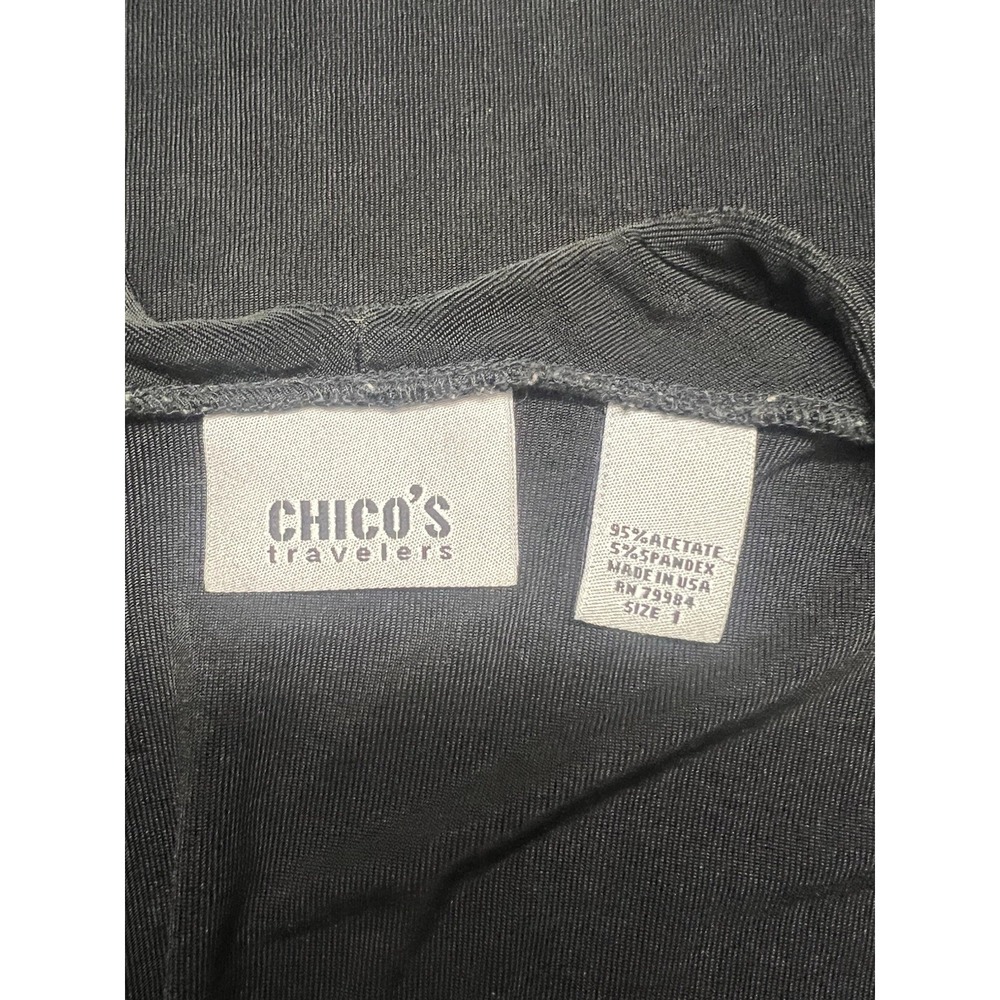 Chico's Travelers Dress Size 1 V Nech 3/4 Sleeve Black Slinky Timeless - Picture 5 of 6